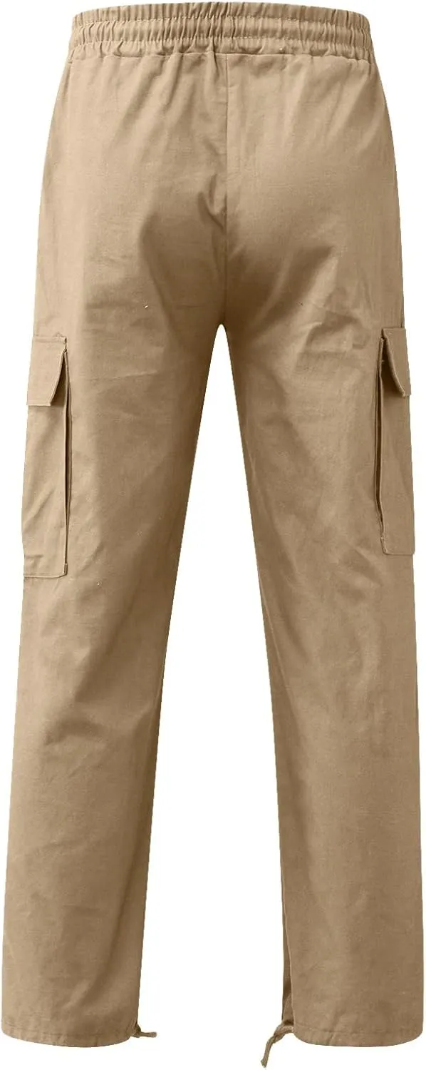 Men's Causal Cargo Pants Solid Color Multi Pockets Straight Leg Trousers Loose Fit Hiking Joggers Sport Pants