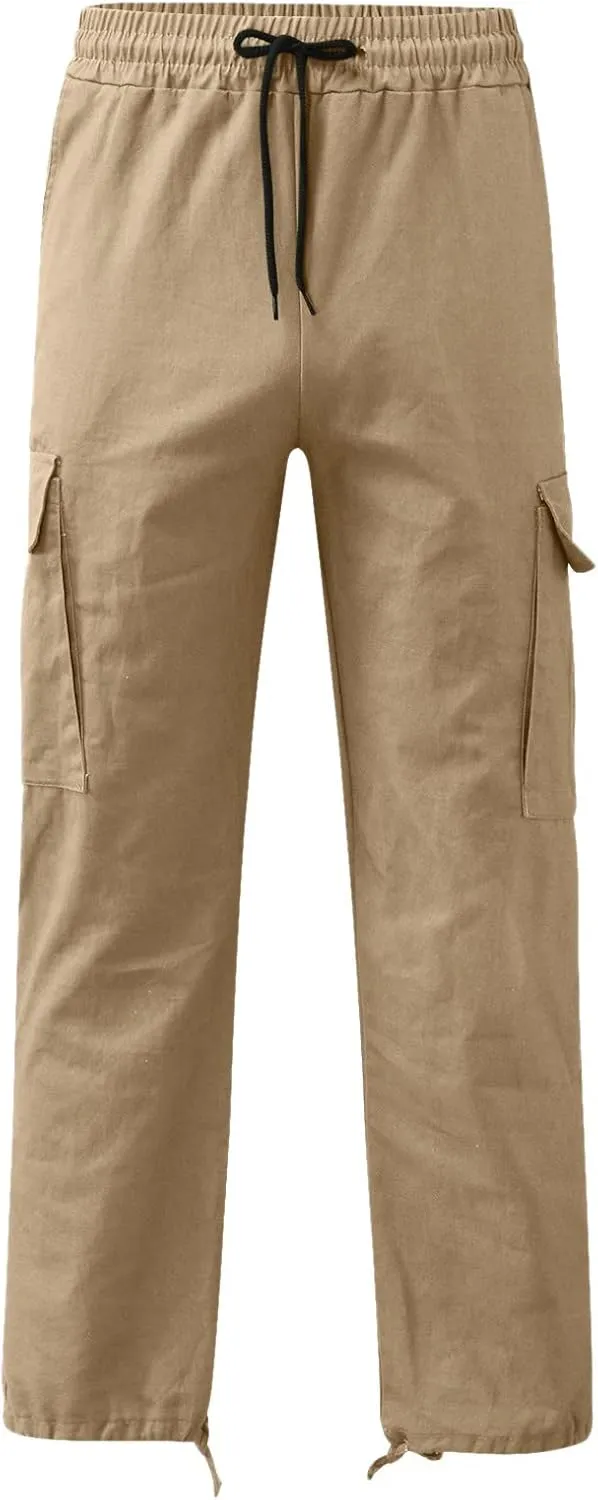 Men's Causal Cargo Pants Solid Color Multi Pockets Straight Leg Trousers Loose Fit Hiking Joggers Sport Pants