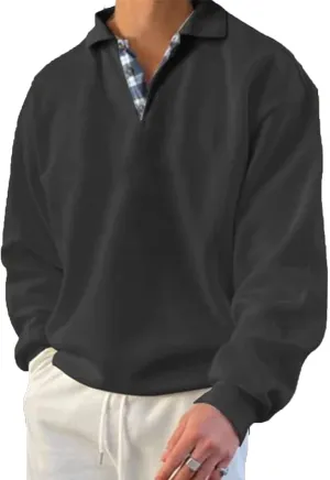 Mens Classic Polo Shirt Long Sleeve Pullover Gentleman Ocean Sweatshirts Lightweight Casual Tops