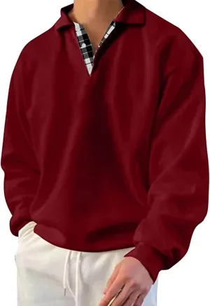Mens Classic Polo Shirt Long Sleeve Pullover Gentleman Ocean Sweatshirts Lightweight Casual Tops