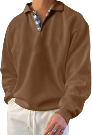 Mens Classic Polo Shirt Long Sleeve Pullover Gentleman Ocean Sweatshirts Lightweight Casual Tops