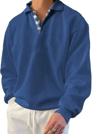 Mens Classic Polo Shirt Long Sleeve Pullover Gentleman Ocean Sweatshirts Lightweight Casual Tops