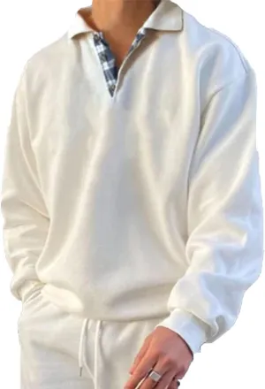 Mens Classic Polo Shirt Long Sleeve Pullover Gentleman Ocean Sweatshirts Lightweight Casual Tops