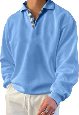 Mens Classic Polo Shirt Long Sleeve Pullover Gentleman Ocean Sweatshirts Lightweight Casual Tops
