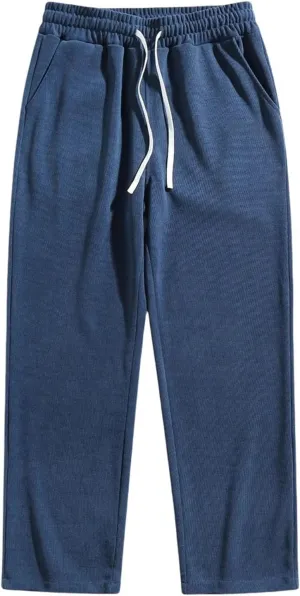 Mens Corduroy Cargo Pants Baggy Casual Straight Leg Sweatpants Drawstring Elastic Waist Relaxed Fit Pants with Pocket
