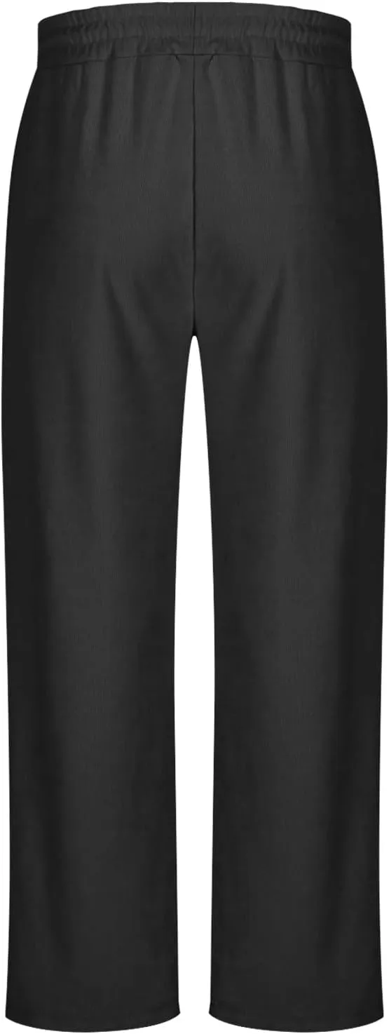 Men's Corduroy Pants Lightweight Casual Loose Drawstring Elastic Waist Straight Wide Leg Trousers with Pockets