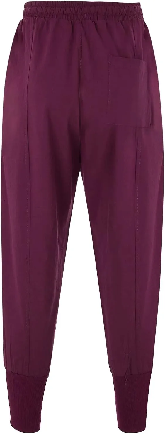 Men's Cotton Linen Pants Drawstring Elastic Waist Cinch Bottoms Summer Beach Pants Loose Fit Drop Crotch Trousers