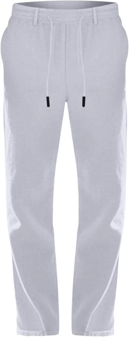 Men's Cotton Linen Pants Loose Fit Straight Legs Elastic Waist Drawstring Lounge Trousers Plus Size Baggy Beach Pants