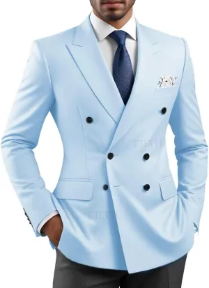Men's Double Breasted Blazer Lightweight Sport Coat Blazers Solid Casual Suit Jackets for Men