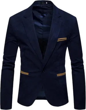 Men's Fall & Winter Slim Fit Corduroy Suit Jacket Blazer Velvet Blazer One Button Closure for Weddings Parties Dinner