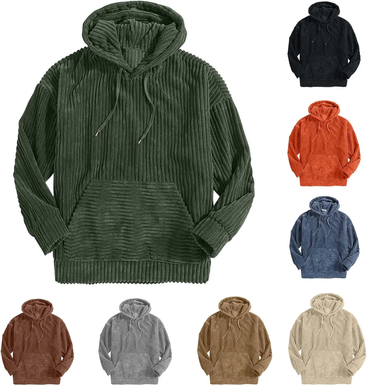 Men's Fall and Winter Hoodies 2024 Casual Long Sleeve Ribbed Knit Solid Sweatshirts Soft Pullover Tops with Pockets