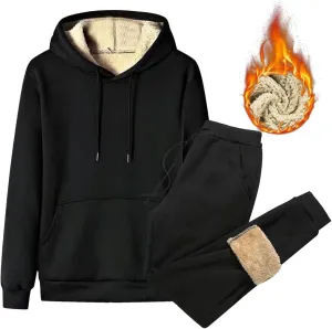 Mens Fleece Sherpa Lined Tracksuit 2 Piece Warm Hoodie Sweatshirts Sweatpants Suit Set Casual Trendy Winter Pullover (Z11 Black, 5XL)