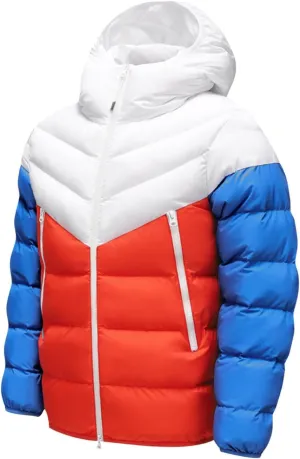 Men's Hooded Puffer Jackets Winter Warm Down Coats Trendy Color Block Outdoor Puffy Jacket Outerwear with Pockets