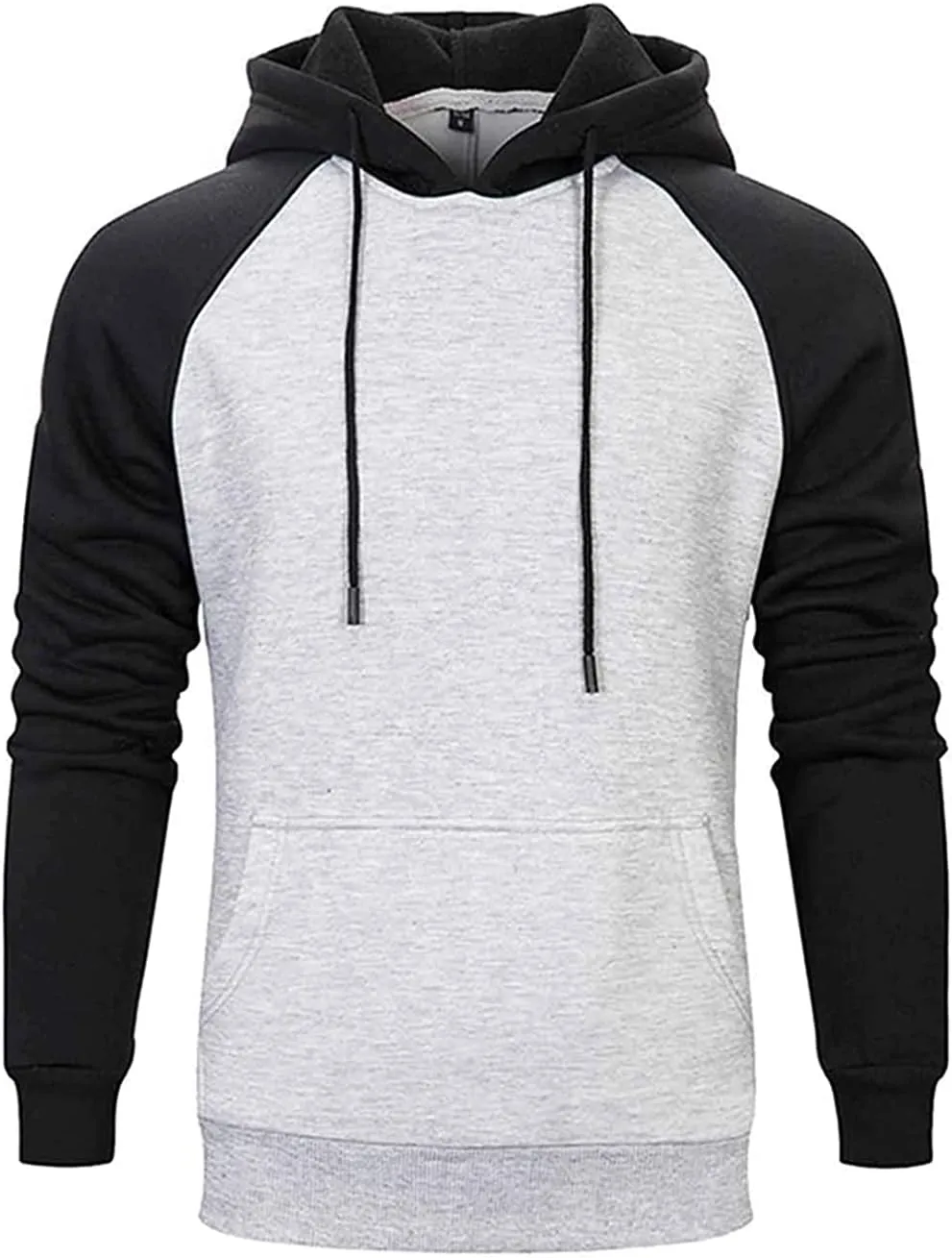 Mens Hoodies Patchwork Pullover Fleece Color Block Long Sleeve Sweatshirts Casual Tops with Pocket