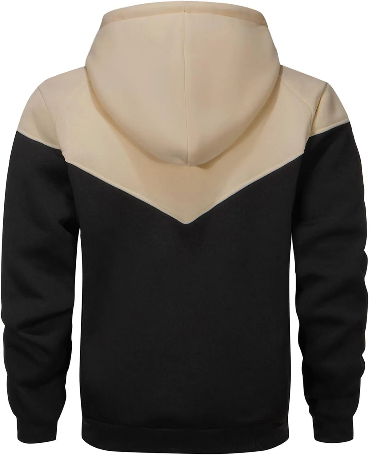 Mens Hoodies Patchwork Pullover Fleece Color Block Long Sleeve Sweatshirts Casual Tops with Pocket