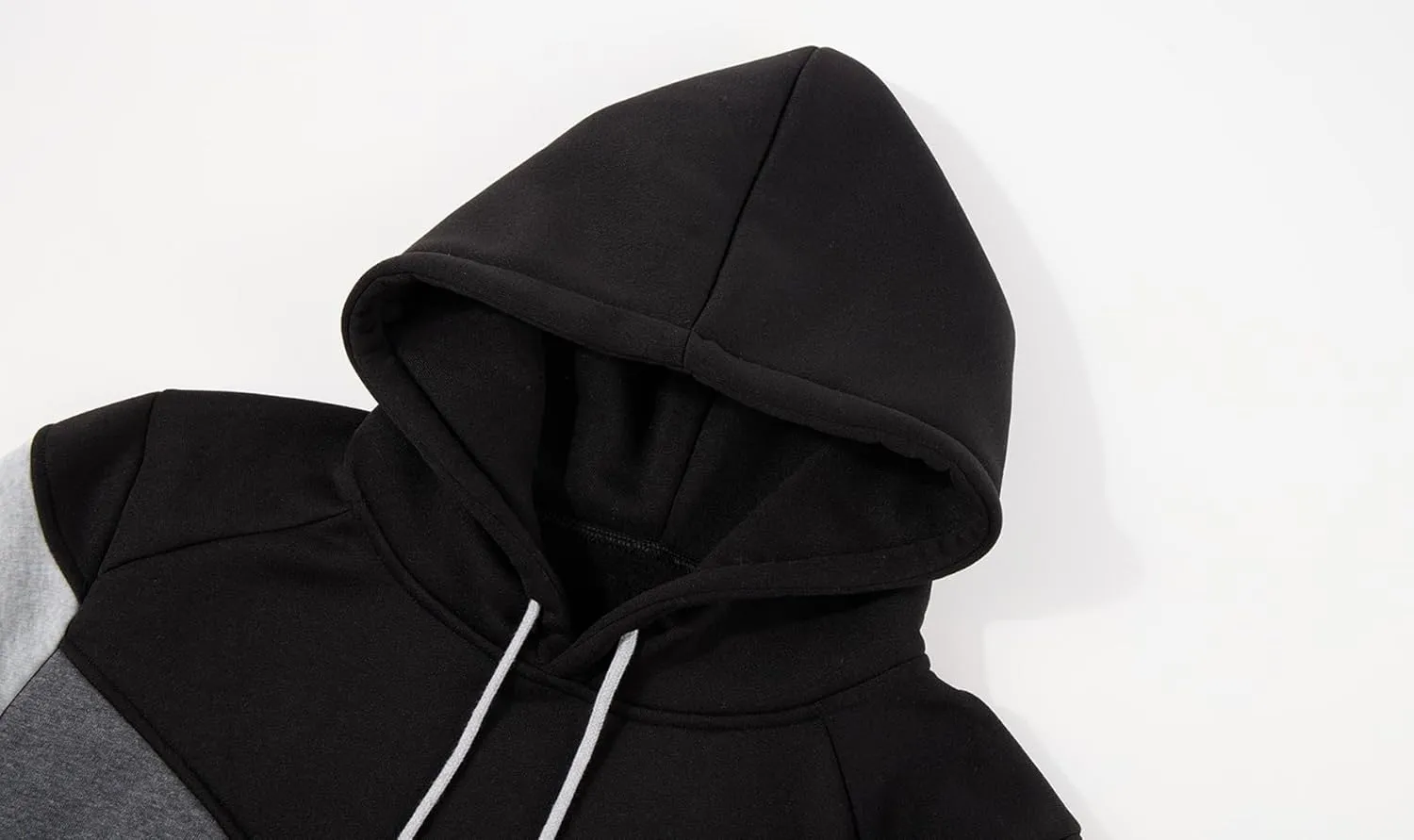 Mens Hoodies Patchwork Pullover Fleece Color Block Long Sleeve Sweatshirts Casual Tops with Pocket