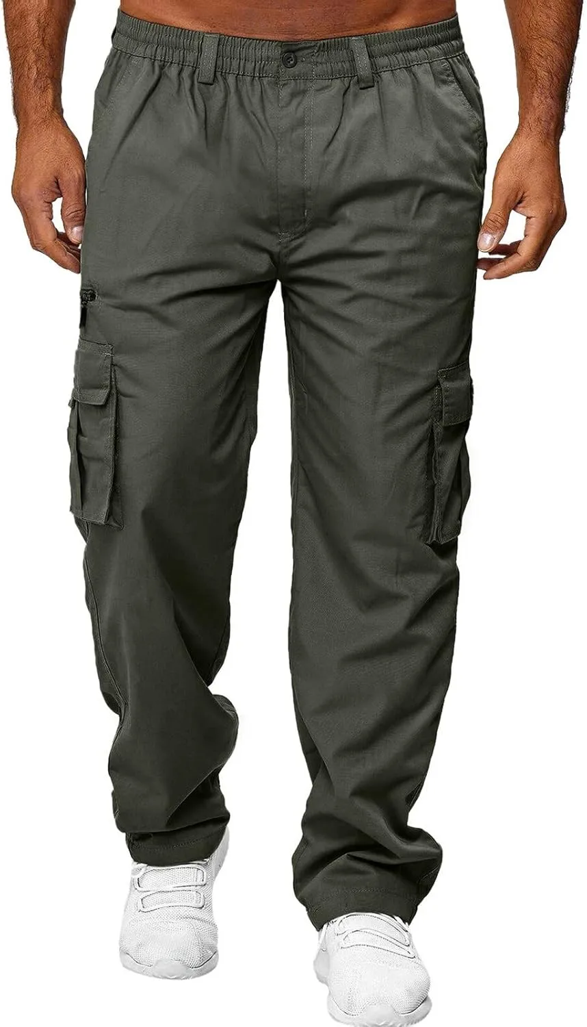 Mens Joggers Sweatpants Solid Color Pocket Trousers Loose Sports Trousers Track Training Outdoor Tactical Sweatpants