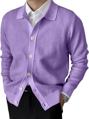 Men's Lapel Knitted Open Sweater Button Down Solid Knitwear Fall Warm Tops Long Sleeve V Neck Cardigans