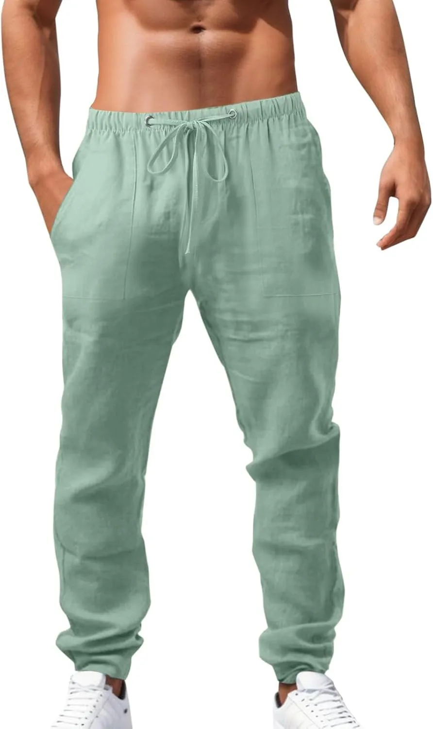 Mens Lightweight Athletic Pants Casual Elastic Waist Drawstring Joggers Workout Dress Long Pant Multi-Pocket Skinny Chino Mens Cycling Bib Pants