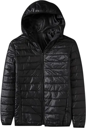 Men's Lightweight Puffer Jacket Hooded Down Jacket Full Zip Winter Coat Mens Packable Puffer Coat Thermal Quilted Jacket