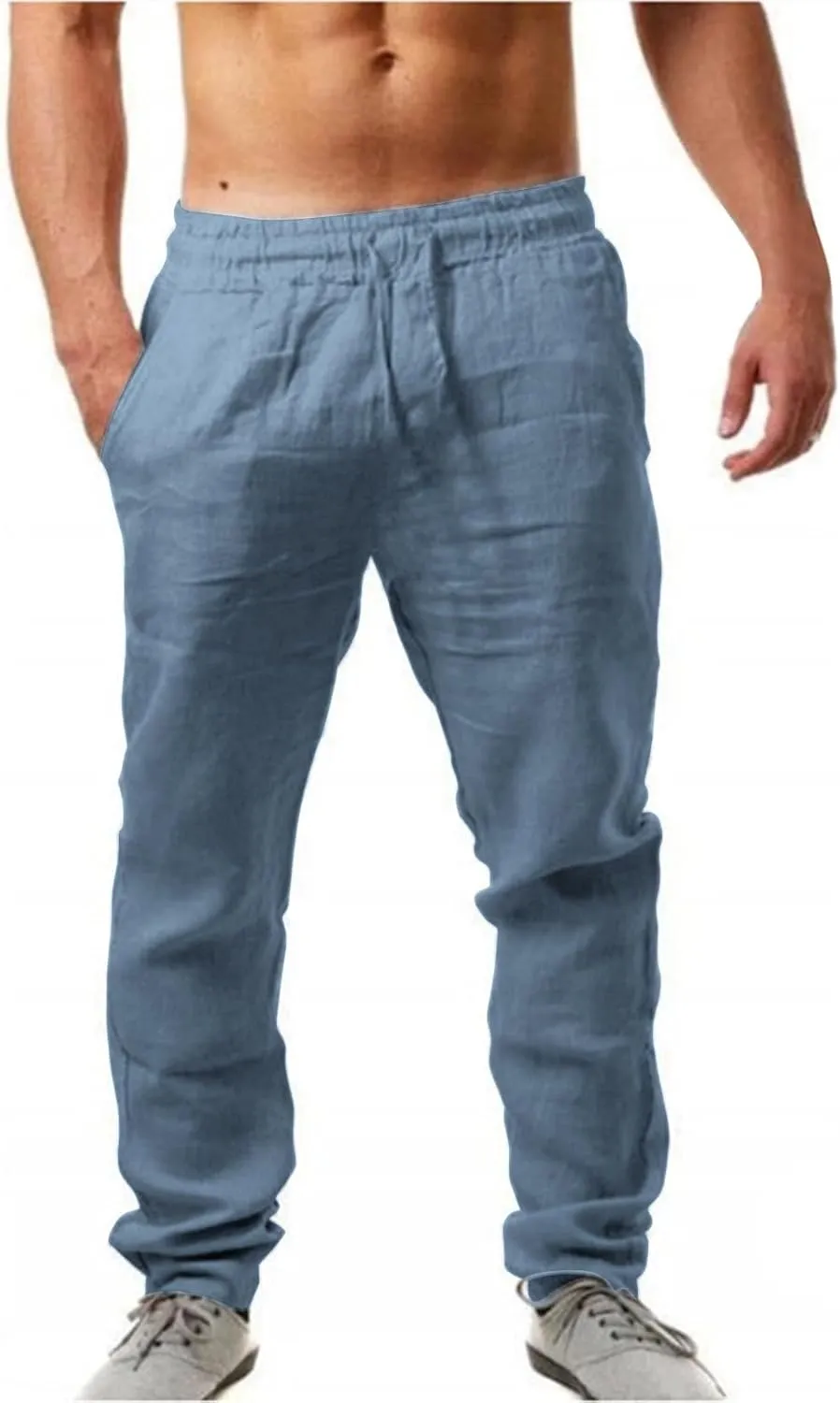 Men's Linen Beach Pants Lightweight Breathable Sport Yoga Pants Workout Joggers Outdoor Hiking Trousers