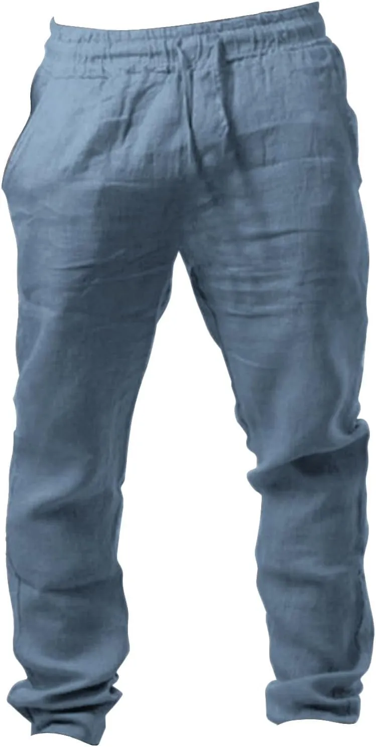Men's Linen Beach Pants Lightweight Breathable Sport Yoga Pants Workout Joggers Outdoor Hiking Trousers