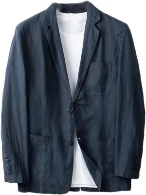 Men's Linen Blazer Thin Long Sleeve buttons Lapel Solid Color Slim Fit Suit Jackets