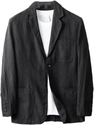 Men's Linen Blazer Thin Long Sleeve buttons Lapel Solid Color Slim Fit Suit Jackets