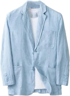 Men's Linen Blazer Thin Long Sleeve buttons Lapel Solid Color Slim Fit Suit Jackets