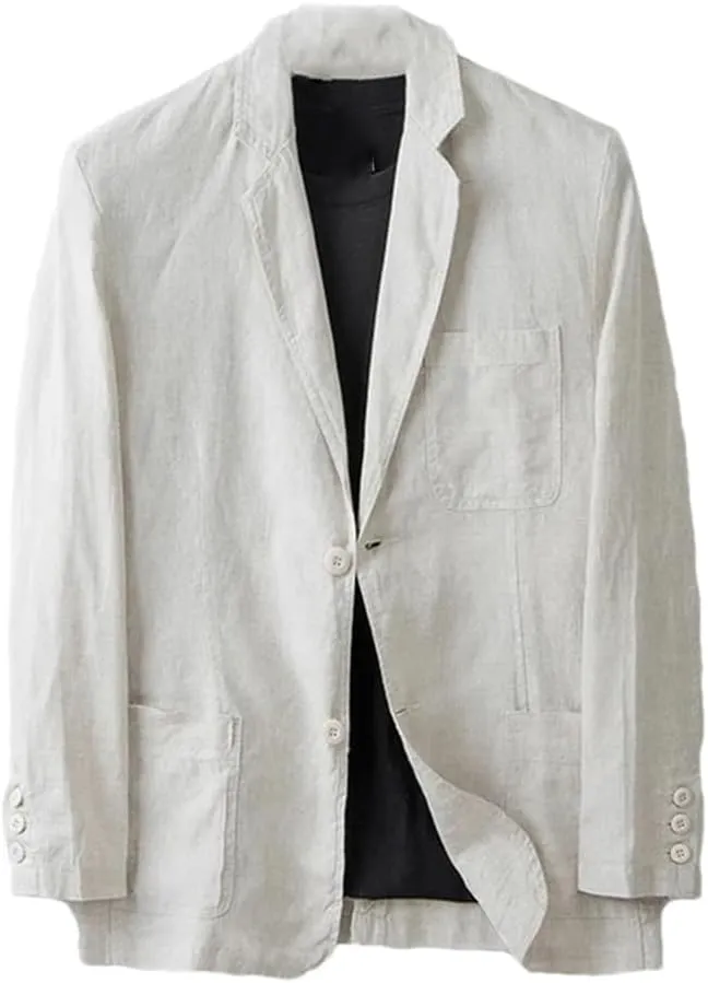 Men's Linen Blazer Thin Long Sleeve buttons Lapel Solid Color Slim Fit Suit Jackets
