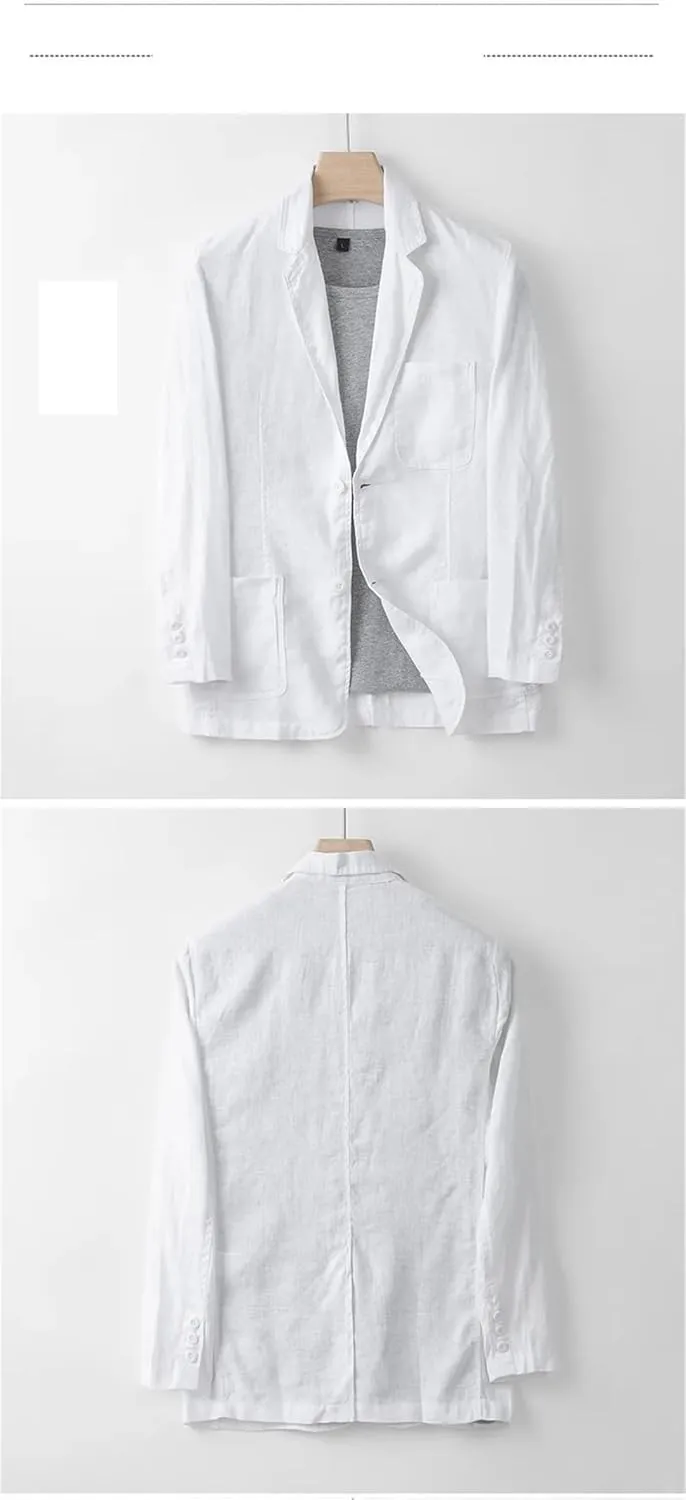 Men's Linen Blazer Thin Long Sleeve buttons Lapel Solid Color Slim Fit Suit Jackets