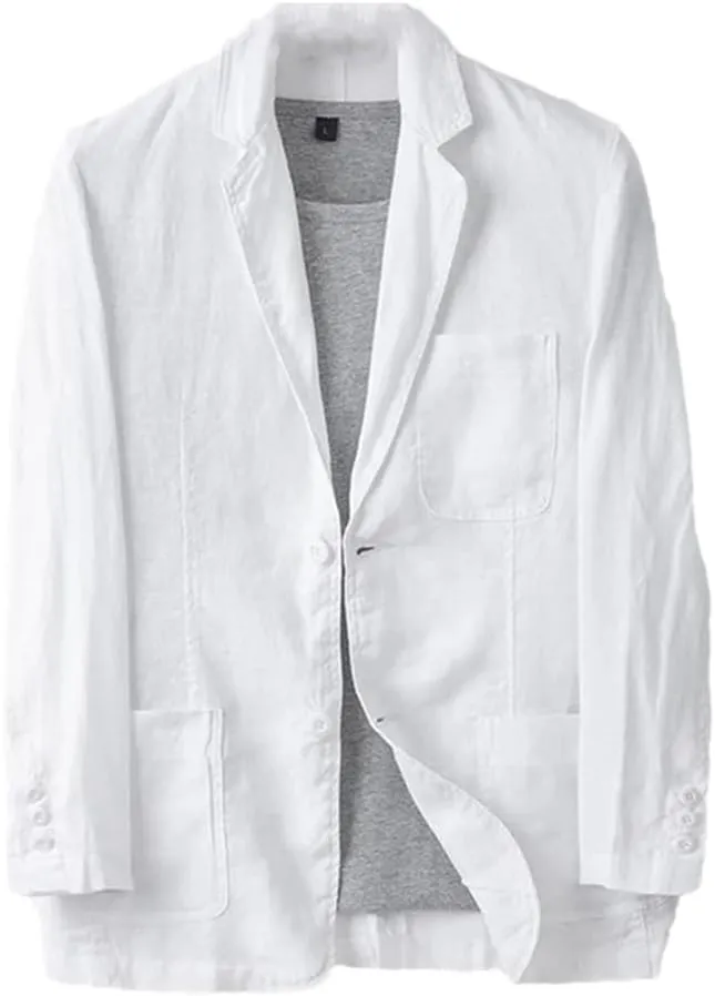 Men's Linen Blazer Thin Long Sleeve buttons Lapel Solid Color Slim Fit Suit Jackets