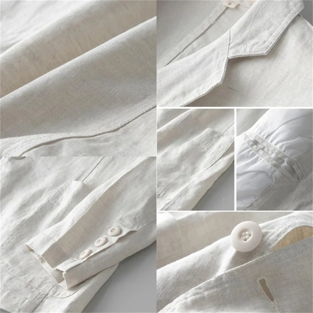 Men's Linen Blazer Thin Long Sleeve buttons Lapel Solid Color Slim Fit Suit Jackets