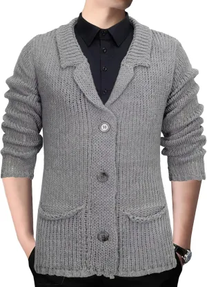 Men's Long Sleeve Open Front Sweater Casual Shawl Collar Cardigan Trendy Button Down Knitwear with Pockets
