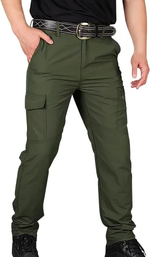Mens Multi-Pocket Cargo Pants Cotton Simple Solid Color Leisure High Street Elastic Lace Outdoor Hiking Work