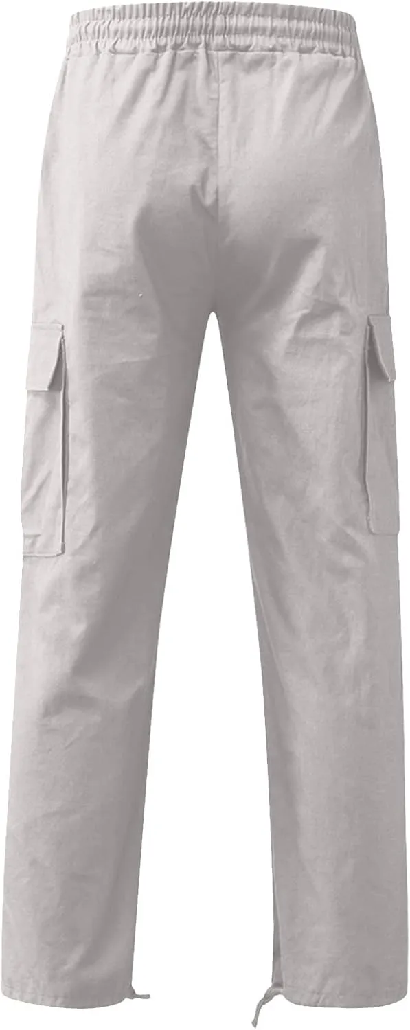 Men's Multi-Pockets Drawstring Elastic Waist Cargo Pants Adjustable Ankle Casual Pants Lightweight Workout Pants