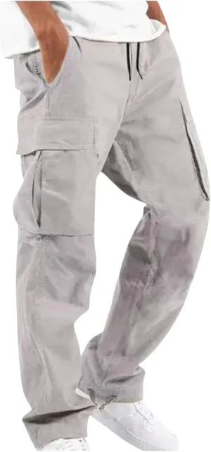Men's Multi-Pockets Drawstring Elastic Waist Cargo Pants Adjustable Ankle Casual Pants Lightweight Workout Pants