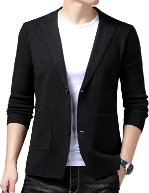 Mens Notched Lapel Cotton Cardigan Casual Knitted Comfor Clothes Coat Button Down Sweater Blazer Pockets