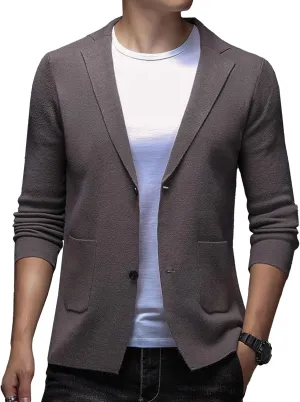 Mens Notched Lapel Cotton Cardigan Casual Knitted Comfor Clothes Coat Button Down Sweater Blazer Pockets