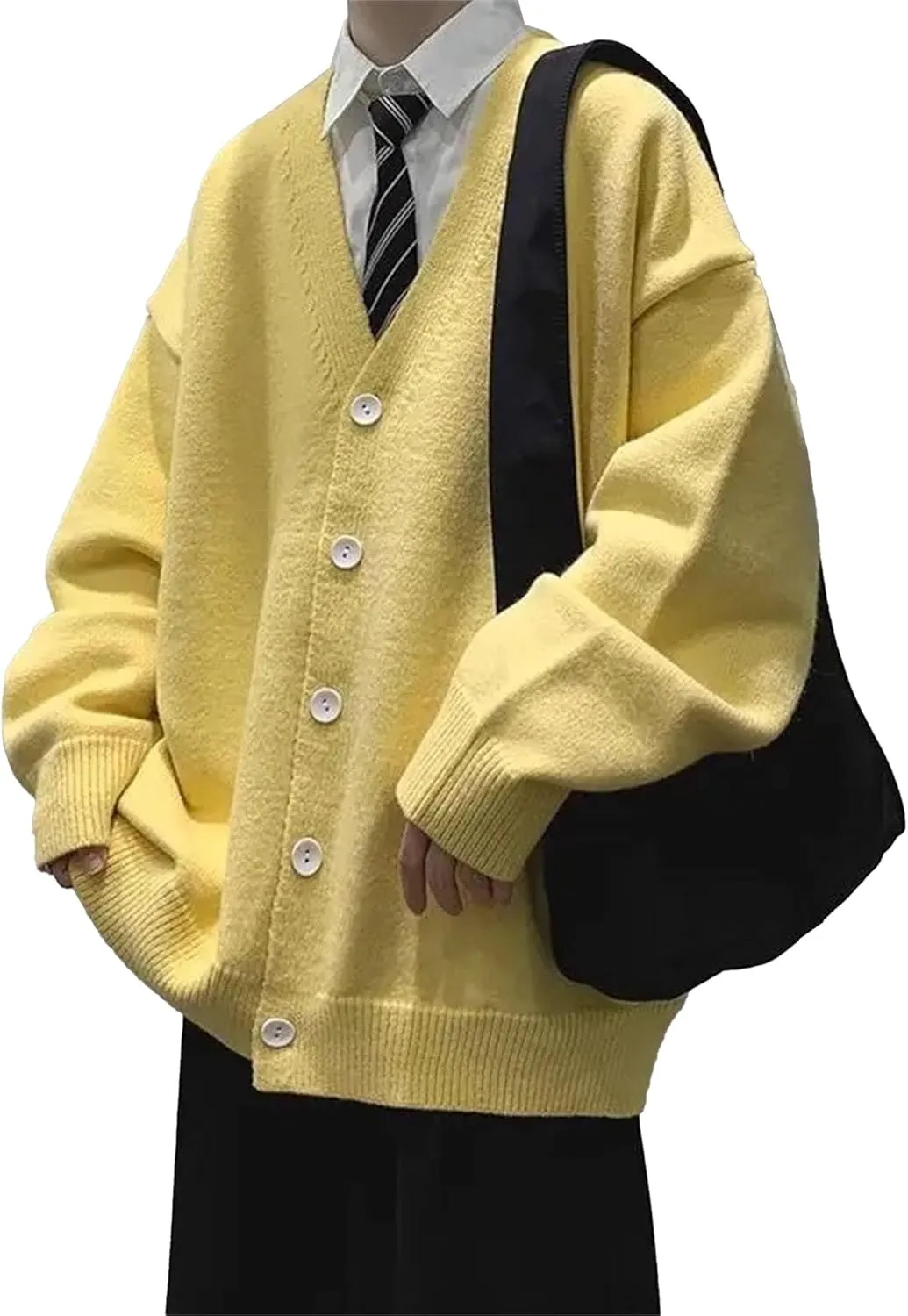 Men's Oversized Casual Button Down Cardigan V Neck Button Up Knit Jacket Vintage Solid Knitwear Cardigan