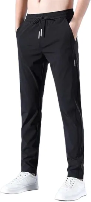 Mens Pants, Quick Drying Stretch Pants, Mens Thin Straight Fit Pants, Elastic Waist Breathable Sports Pants