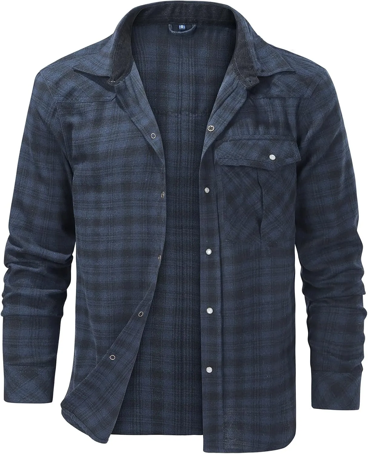 Mens Plaid Flannel Jackets Lapel Long Sleeves Cardigan Casual Coats Loose Button Down Tops Trendy Clothes