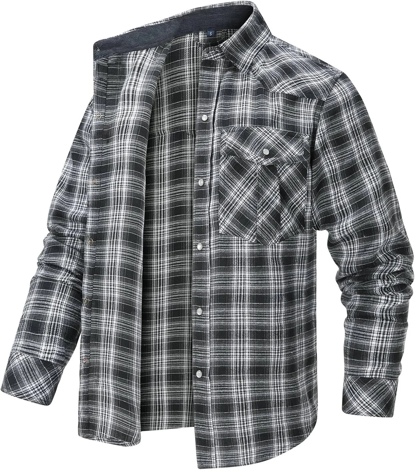Mens Plaid Flannel Jackets Lapel Long Sleeves Cardigan Casual Coats Loose Button Down Tops Trendy Clothes
