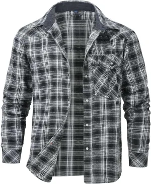 Mens Plaid Flannel Jackets Lapel Long Sleeves Cardigan Casual Coats Loose Button Down Tops Trendy Clothes