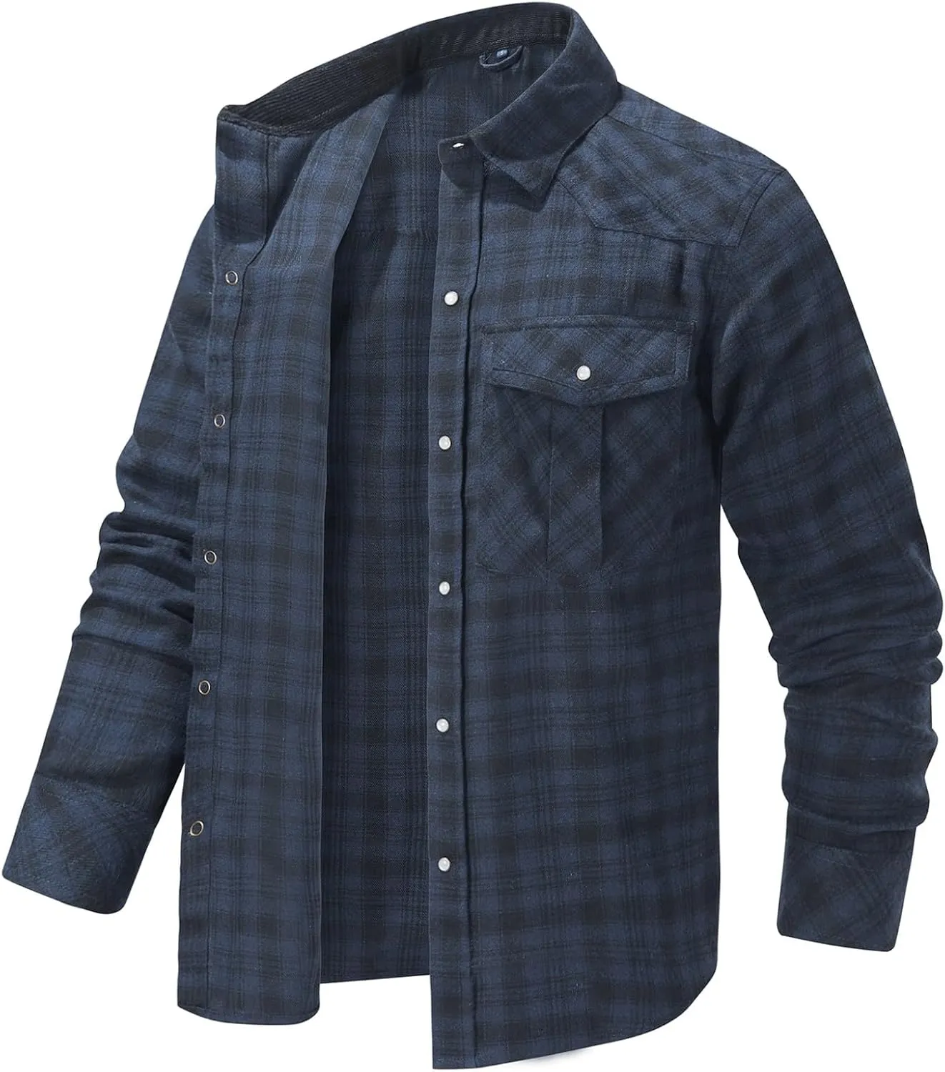 Mens Plaid Flannel Jackets Lapel Long Sleeves Cardigan Casual Coats Loose Button Down Tops Trendy Clothes