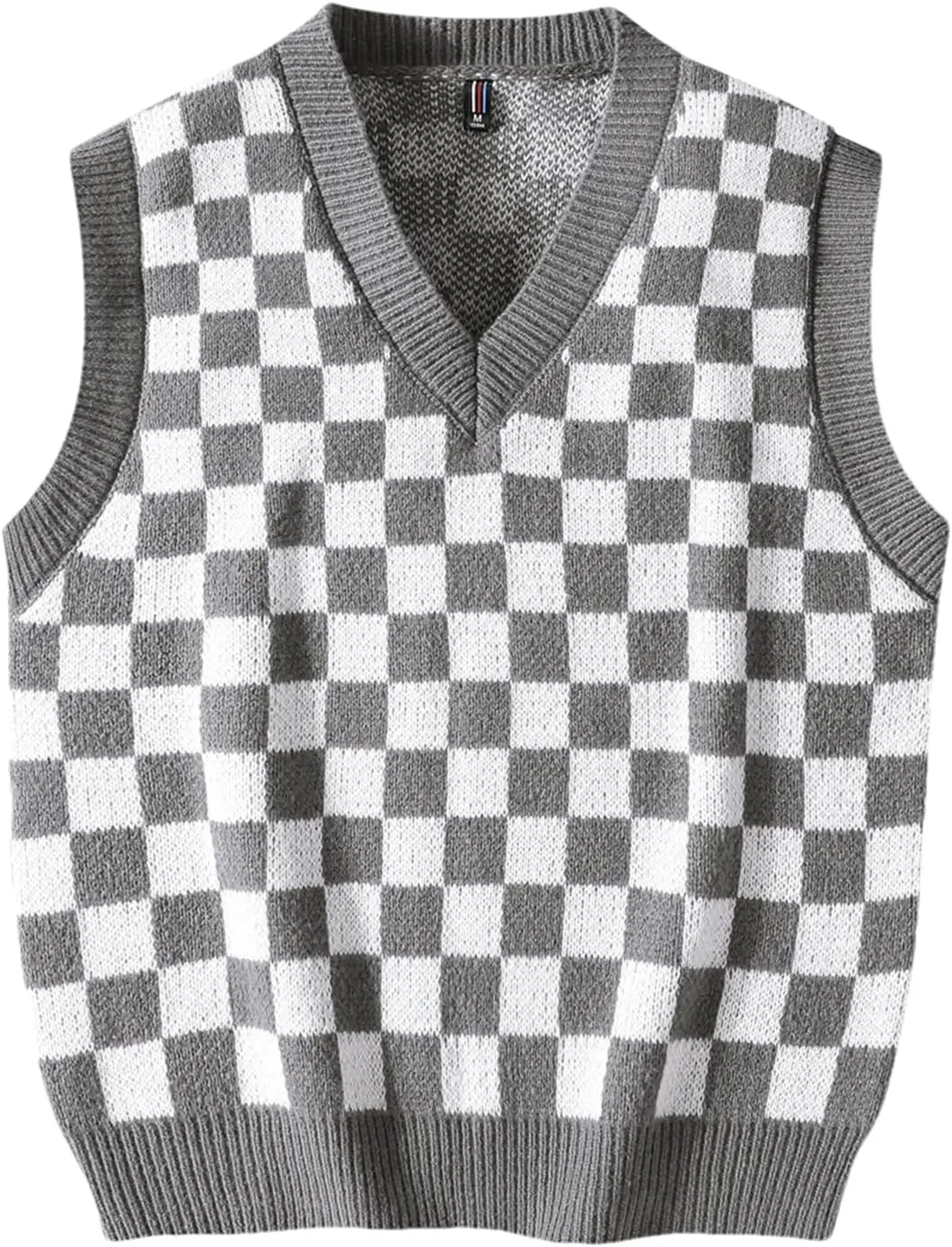 Men's Plaid Sweater Vest V-Neck Sleeveless Sweater Vest Campus Pullovers Classic Fit Tank Tops