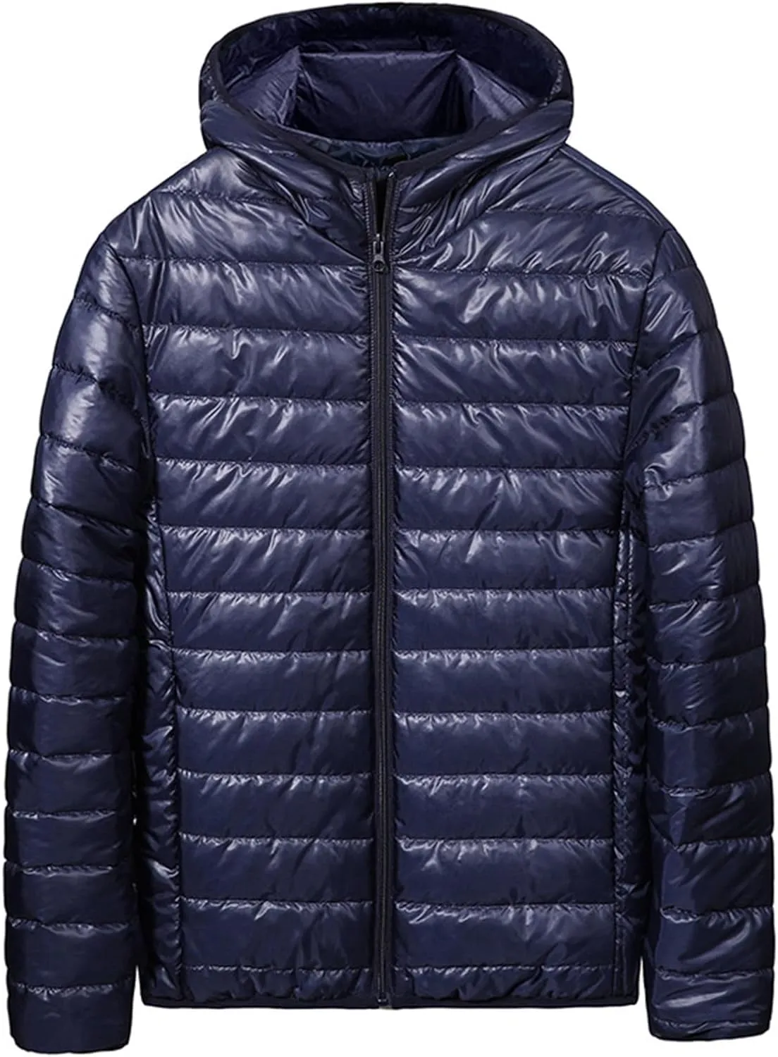 Men's Puffer Jacket Thickened Winter Coat Full Zip Hooded Cardigan Jacket Classic Solid Color Long Sleeve Warm Jacket