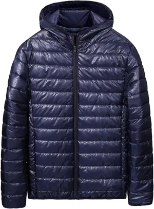 Men's Puffer Jacket Thickened Winter Coat Full Zip Hooded Cardigan Jacket Classic Solid Color Long Sleeve Warm Jacket