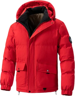 Men's Puffer Jackets Winter Warm Waterproof Down Coat Long Sleeve Puffy Jacket Stylish Trendy Outerwear with Hood