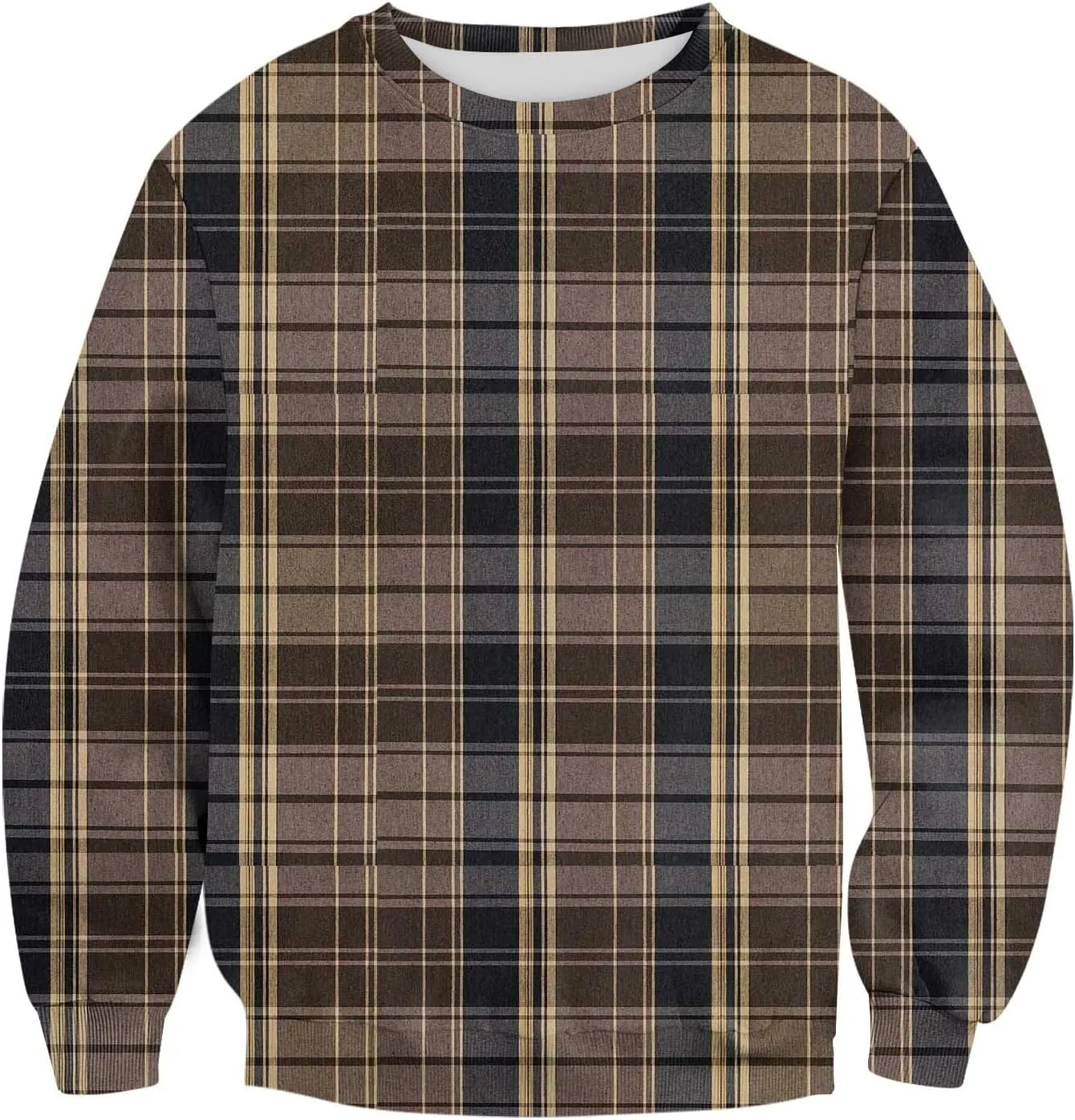 Men's Pullover Sweatshirt Novelty Plaid Print Crewneck Sweaters Plus Size Casual Long Sleeve Fall Winter Tops Outfits
